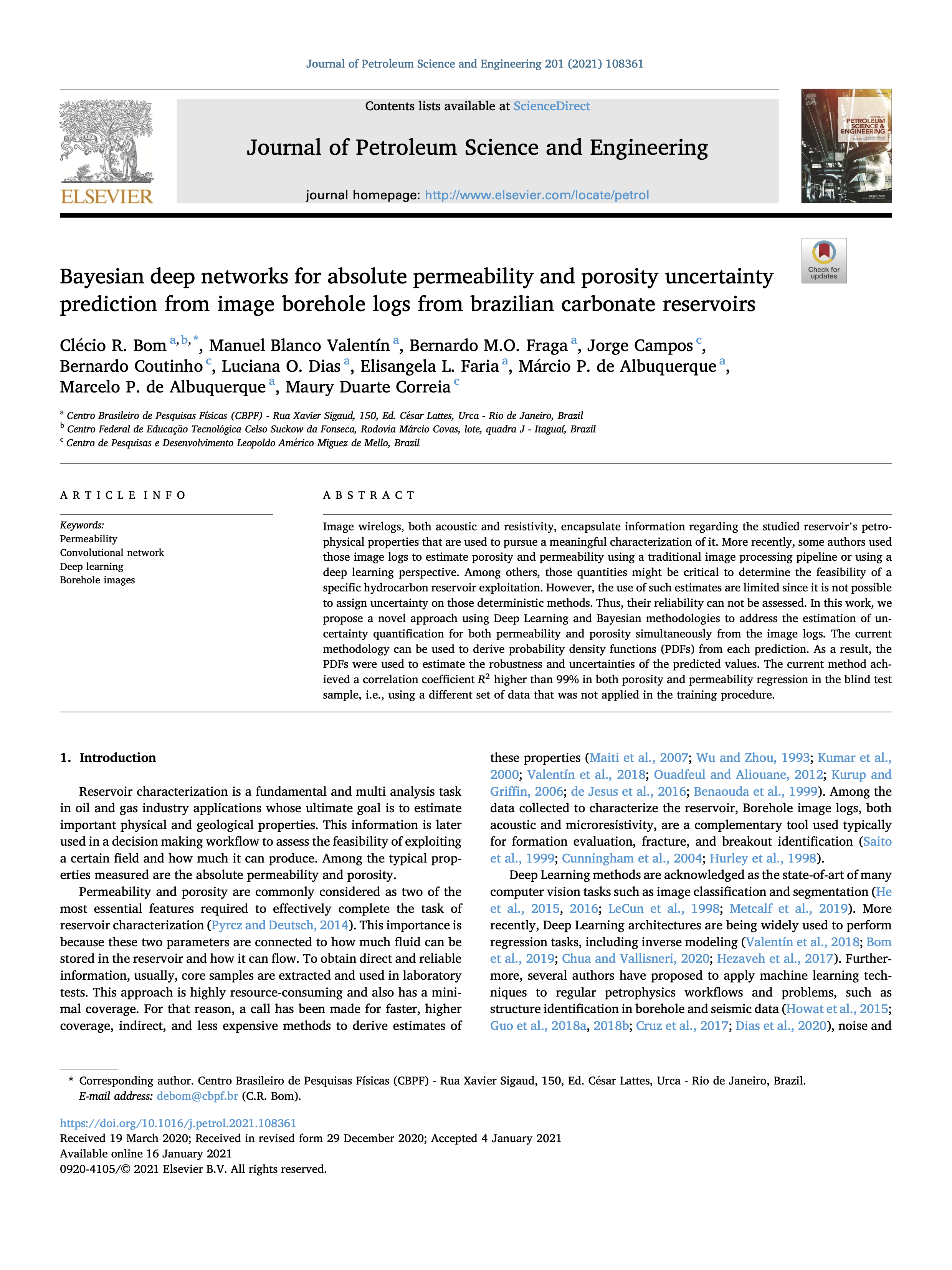 Bayesian deep networks for absolute permeability and porosity uncertainty prediction from image borehole logs from Brazilian carbonate reservoirs.