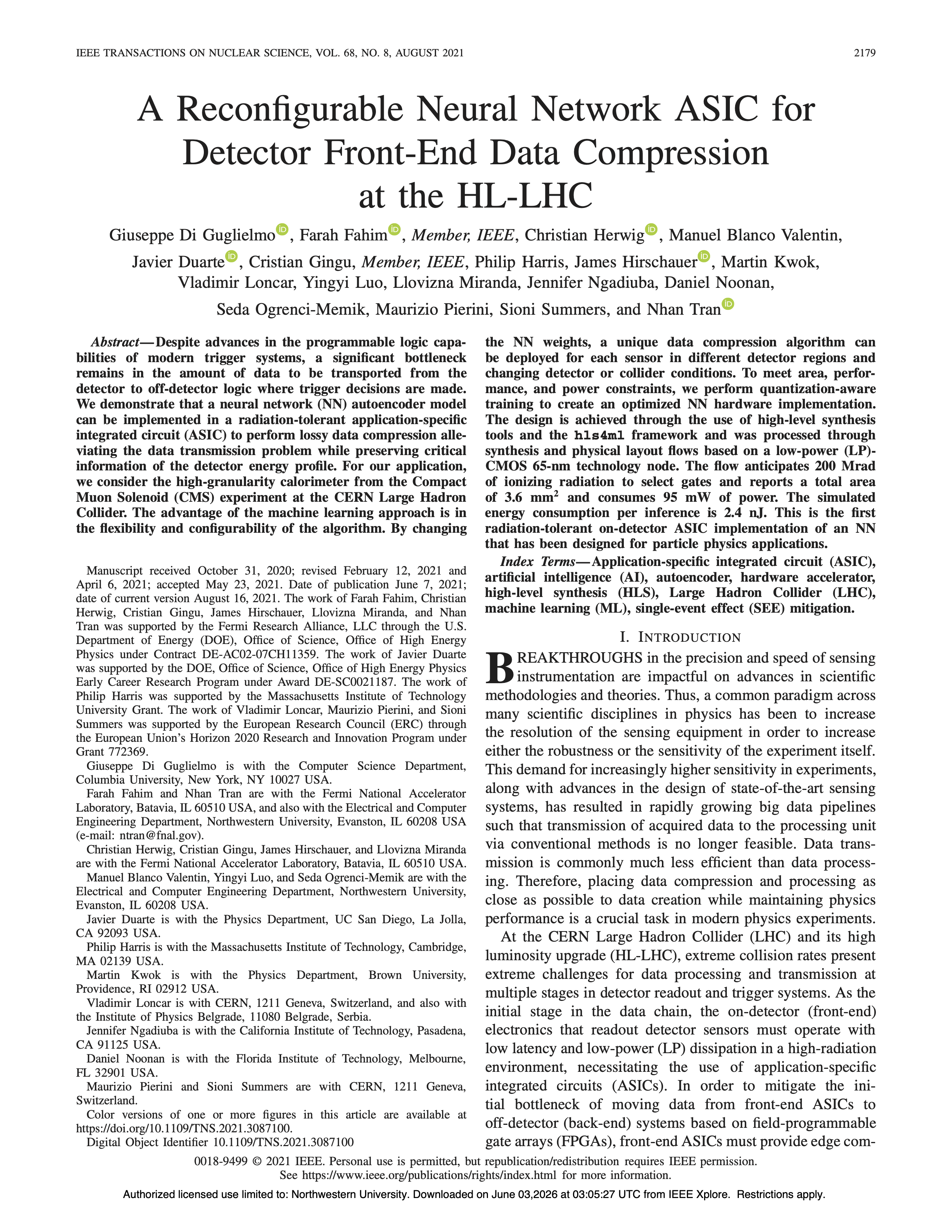 A reconfigurable neural network ASIC for detector front-end data compression at the HL-LHC.