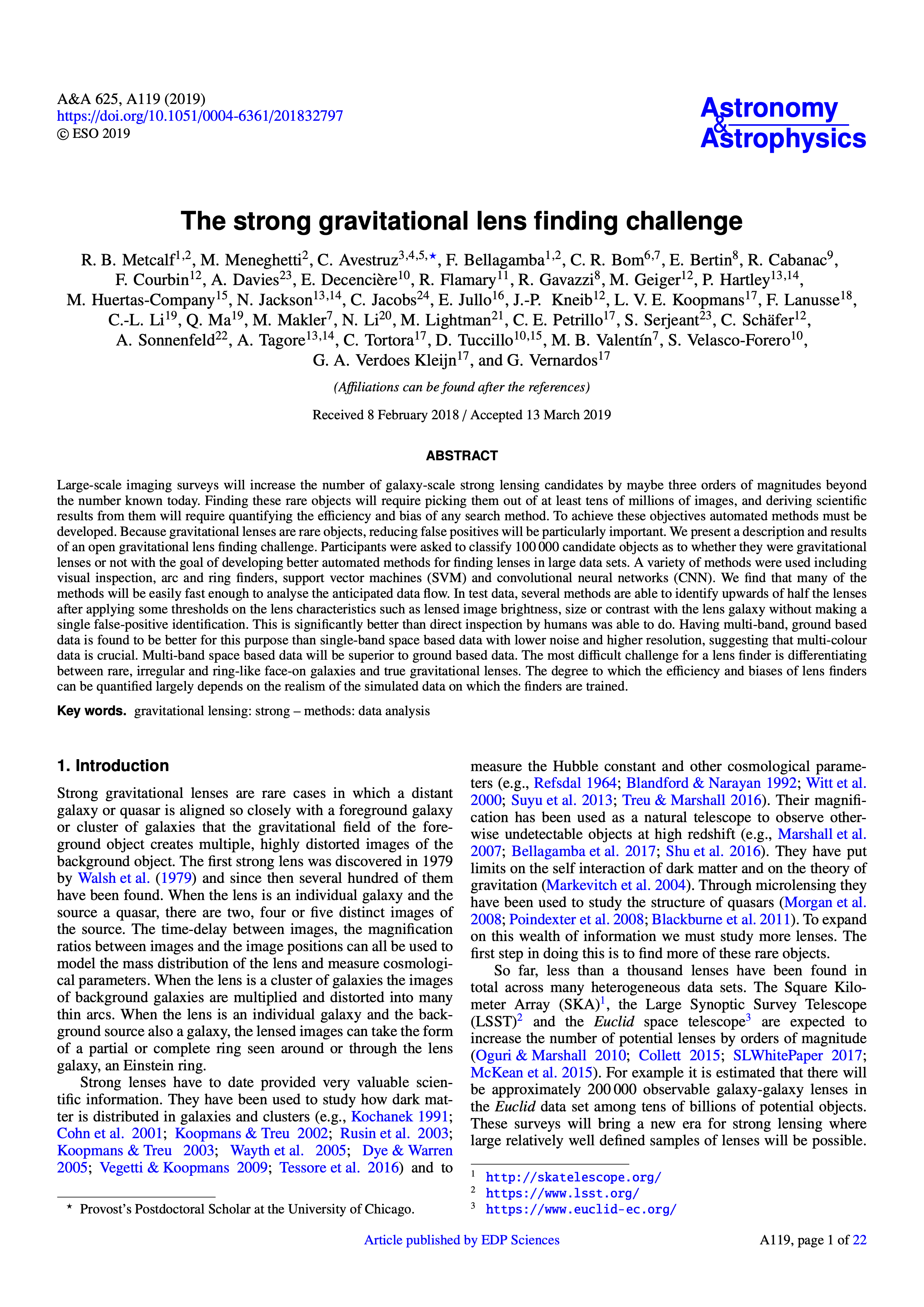 The strong gravitational lens finding challenge.